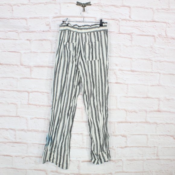Jolt Womens Black White Striped Wide Leg Tie Paper Bag Linen Pants Size M - Picture 5 of 9